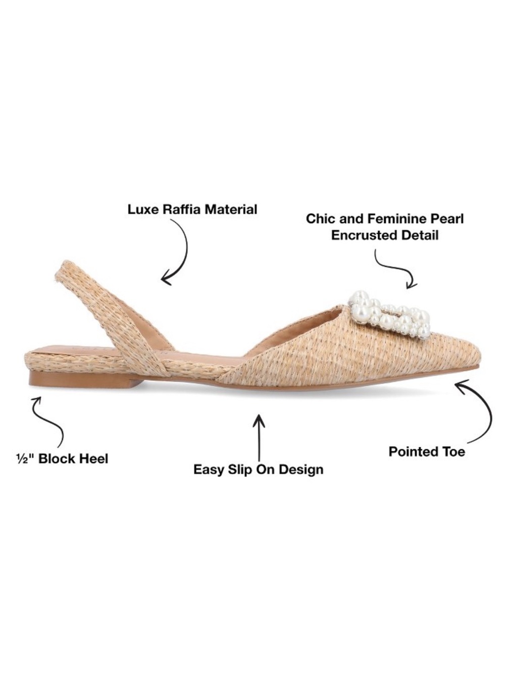 Pearl Embellished Sling Back Pointed Toe Flats 9 New Natural HANNAE - Picture 9 of 10